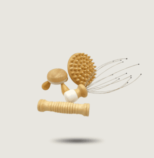 photo du de kit massage bois avec les 4 outils et le logo maderobox