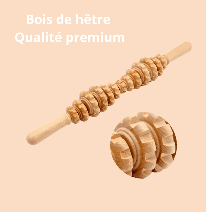 Rouleau de Massage en Bois – Forme Fuselée Ergonomique 7 rouleau de massage en bois anti cellulite