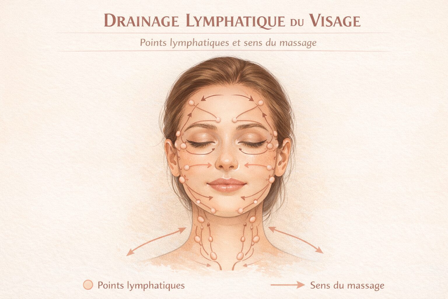 Facial lymphatic drainage diagram: lymphatic points and massage directions