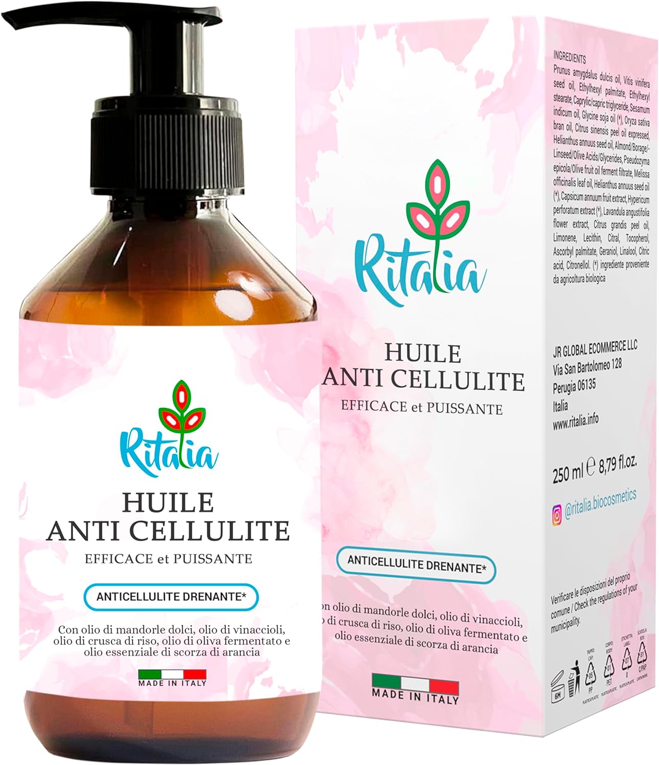 BIO HUILE ANTI CELLULITE EFFICACE et PUISSANTE de Ritalia avec de HUILE AMANDE DOUCE 