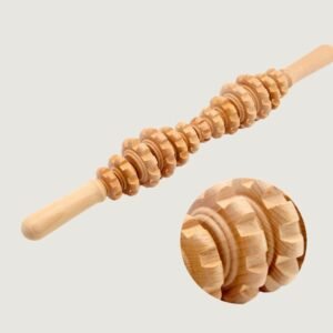 Rouleau de Massage en Bois – Forme Fuselée Ergonomique photo d'un rouleau de massage en bois anti cellulite ergonomique