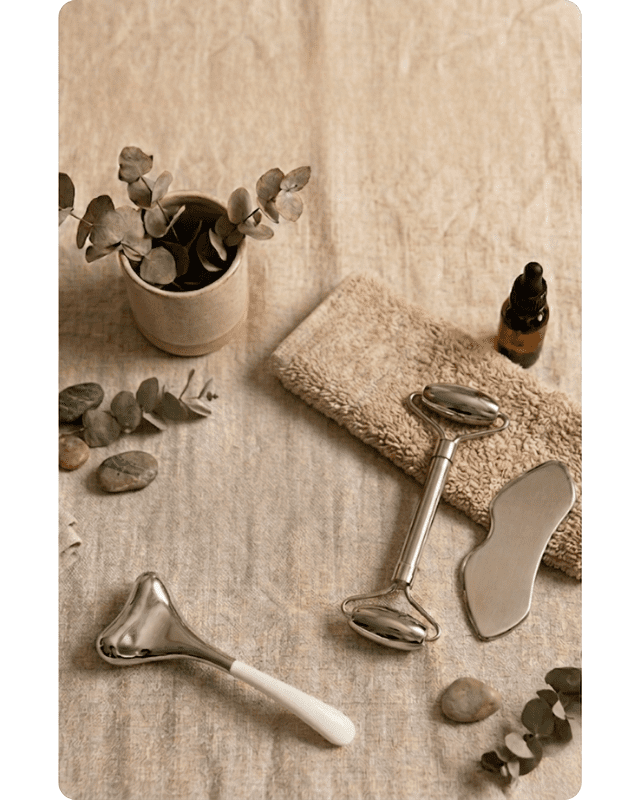 accessoires massage visage ice globes kansa wand gua sha métalothérapie